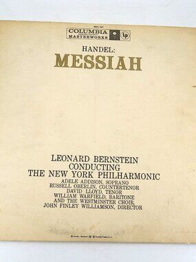 HANDEL: MESSIAH Leonard Bernstein conducting NEW YORK PHIHARMONIC Vinyl 2 record